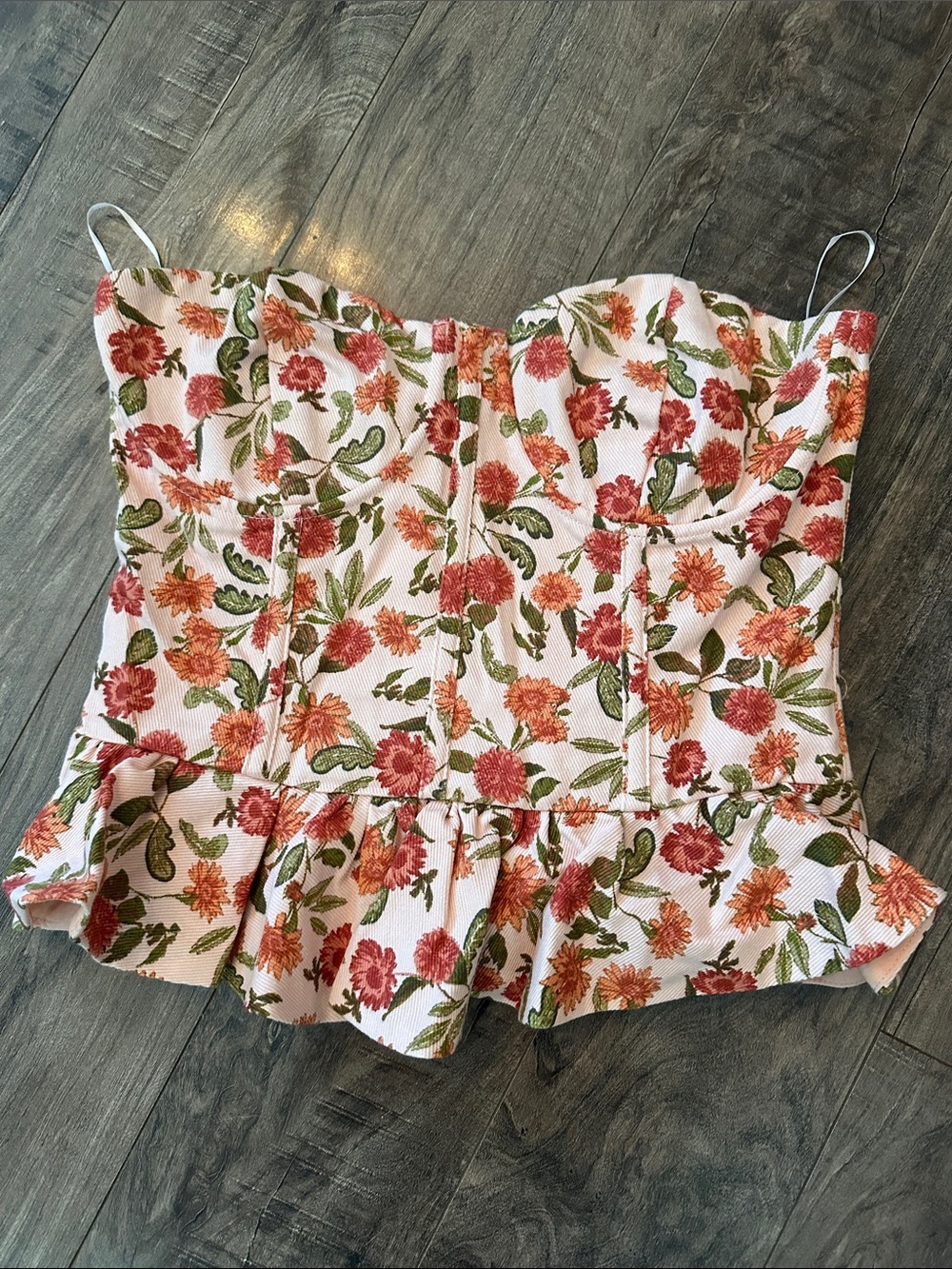 Olivaceous Pink Floral Bustier Crop Top with Rust & Green Accents